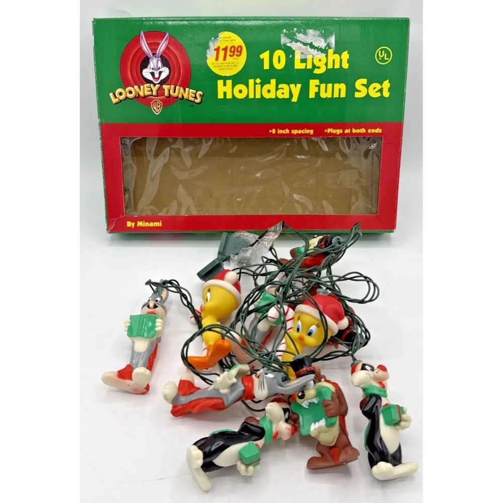 Vintage Minami Looney Tunes Holiday 10 Lights Set, Taz, Bugs, Tweety, Sylvester